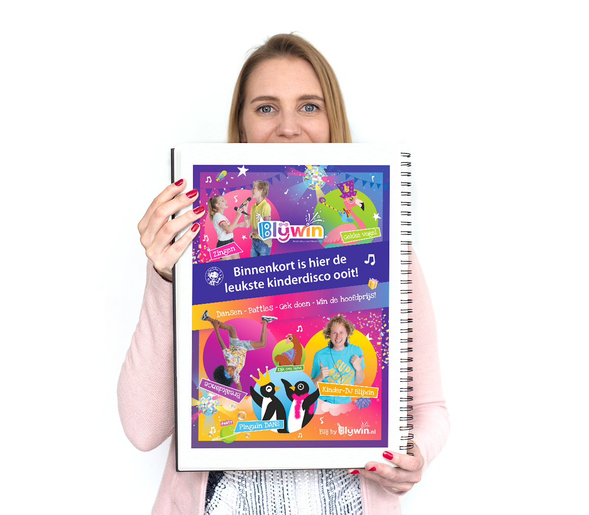 Poster voor aankondiging feest Poster Blijwin - madebyQ.nl